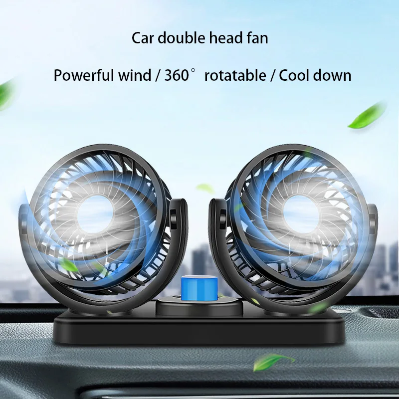 

Car Fan 12V/24V with USB Mini Cigarette Lighter Double Head Car Fan Can Rotate Anywhere 180° 360° Suitable For All Cars