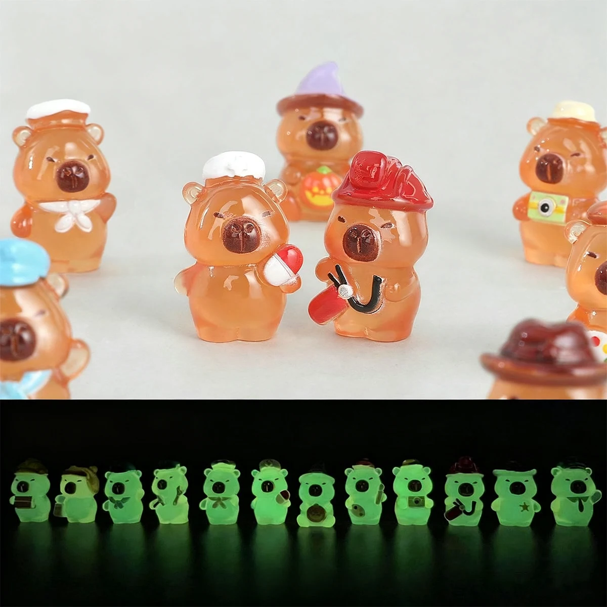 

Миниатюрные светящиеся фигурки капибар из смолы