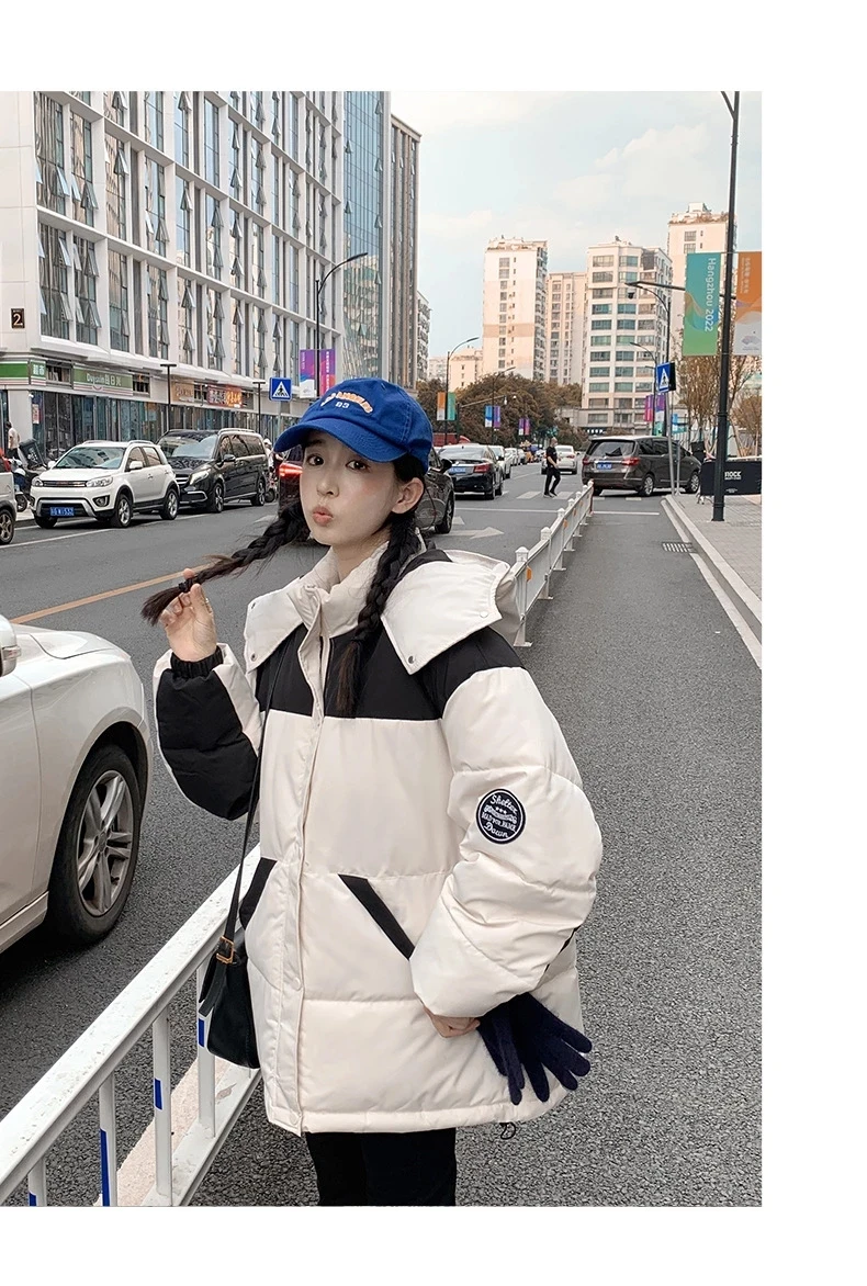 Winter Warm Thick Cotton Padded Jacket Female Splicing Outwear 2022 New Women's Winter Parkas Coat Loose Hooded Cotton Coat