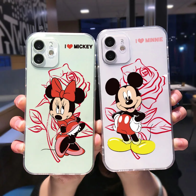 

Mickey Minnie LOVE Phone Case For Apple iPhone 14 13 12 11 mini XS XR X Pro Max 8 7 6S 6 Plus Transparent Cover