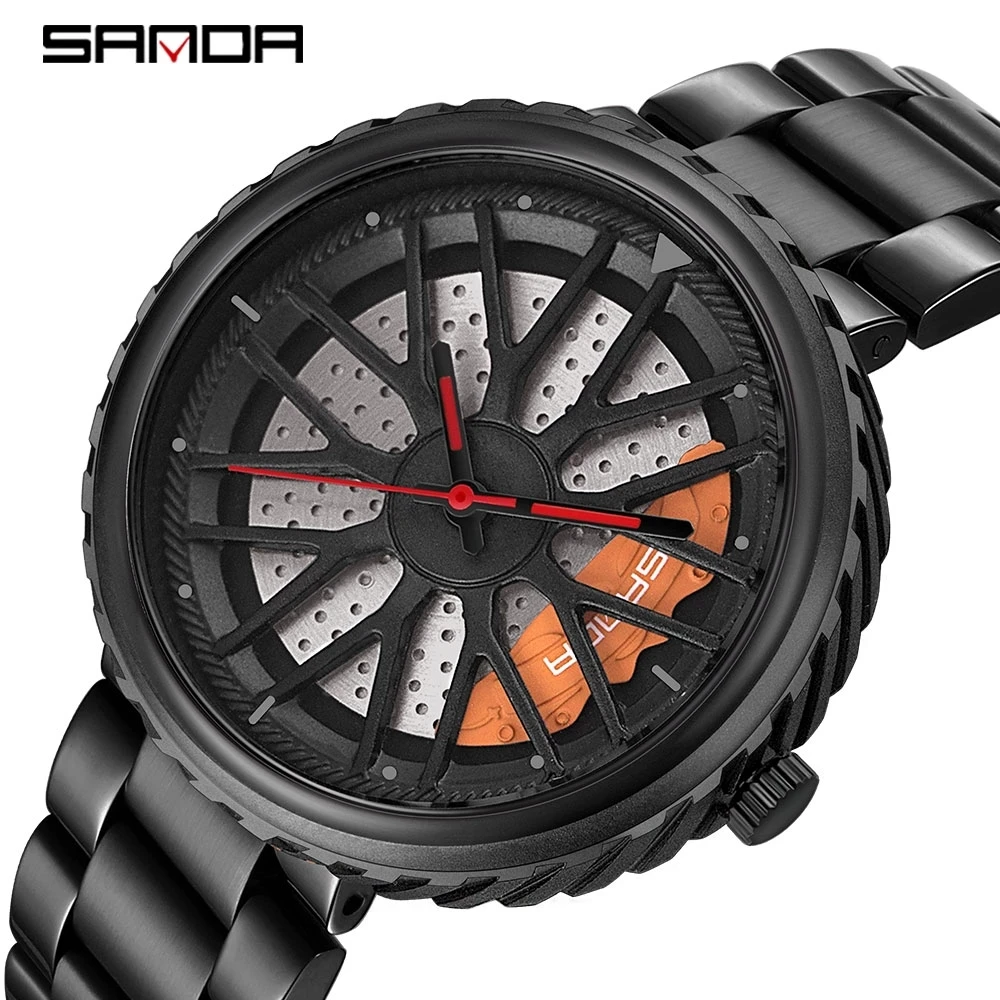 

Sanda Top Fashion Cool Wheel Shape Dial Men Watch Premium Quartz Movement Milan Mesh Belt Gift Wristwatch Relogio Masculino 1042