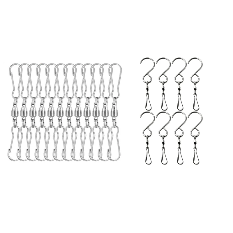 

12 Pack Spinning Double Clip Swivel Hooks & 8 Pack Swivel Hooks Clips, S Hooks Smooth Spinning