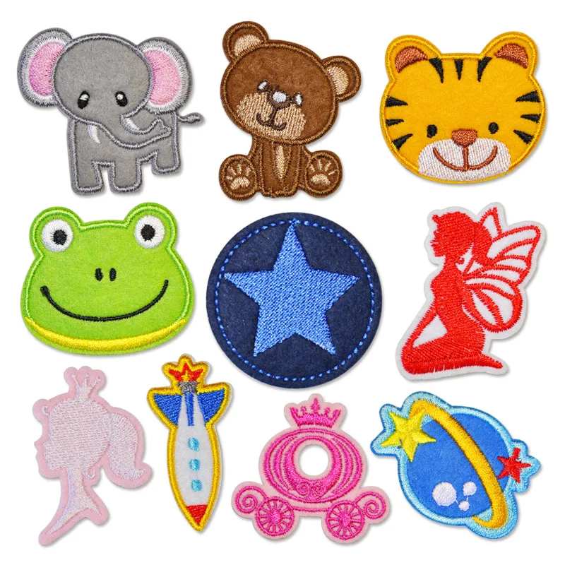 

100pcs/lot Embroidery Patch Animal snail Elephant Monkey Tiger Star Angel Girl Planet Letter Clothing Decoration Iron Applique