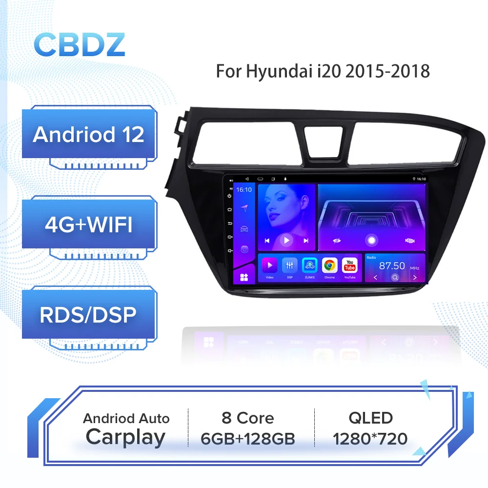 

Автомагнитола для Hyundai i20 2015-2018, Android, 4G, Wi-Fi, Carplay, GPS-навигация, без DVD-плеера