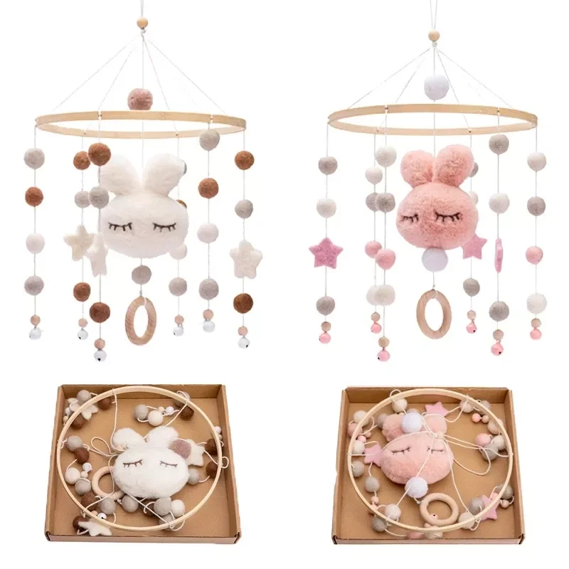 

Baby Rattles Crib Mobiles Toy Cotton Rabbit Pendant Bed Bell Rotating Music Rattles For Cots Projection Infant Wooden Toys