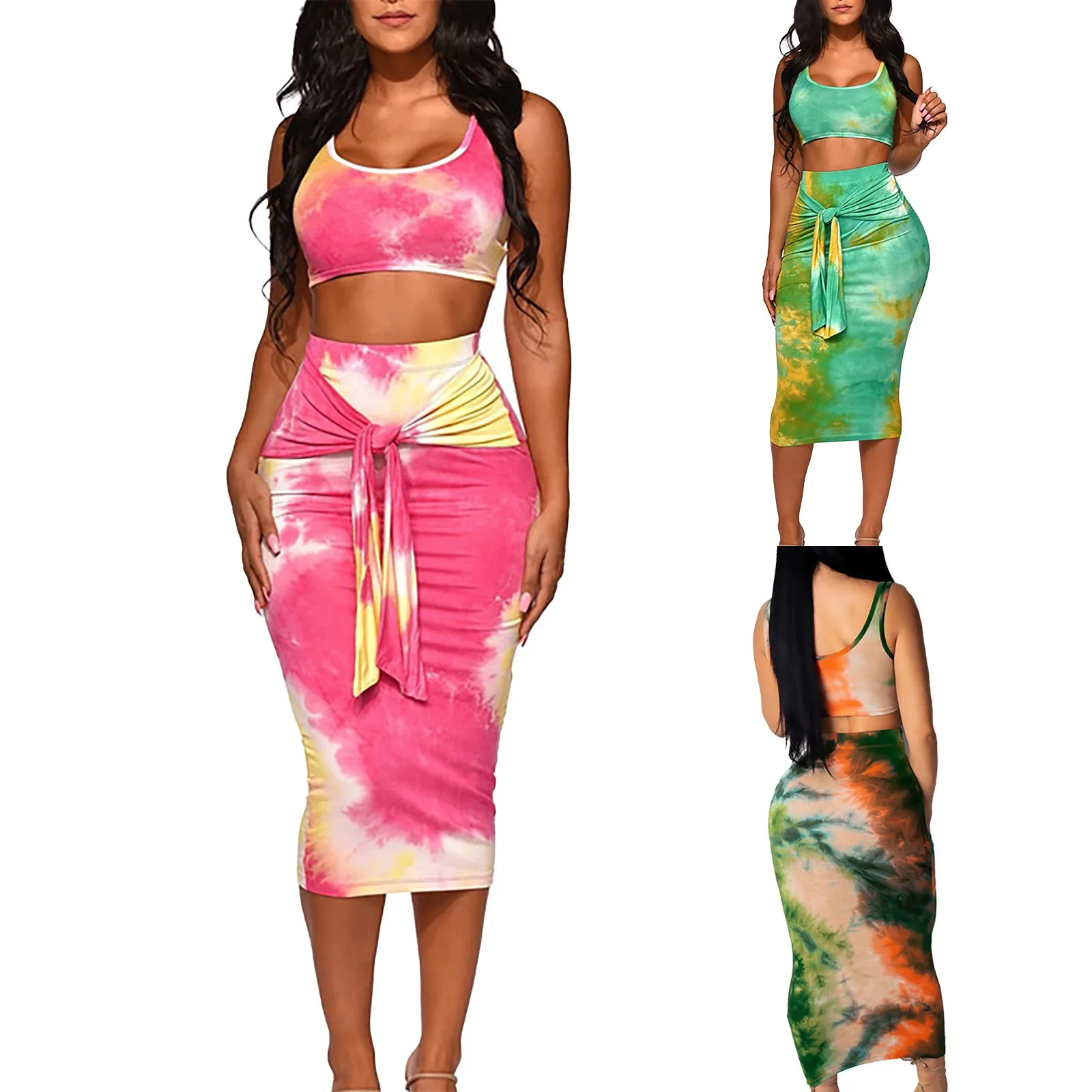 

Women Tie Dye Print Umbilical Cord Tight Package Hip Fashion Suit Swimsuit Cover up
