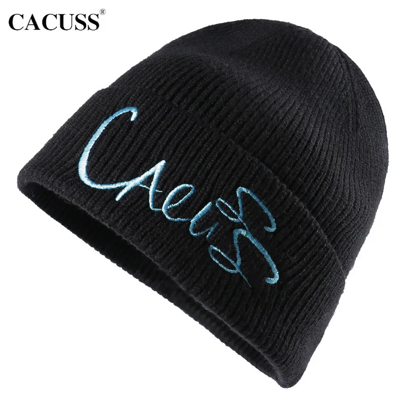 

CACUSS Brand Women's Winter Beanies Black Thicken Knitted Hat Korean Big Head Circumference Woolen Hat Adult Cold Hat 56-62cm