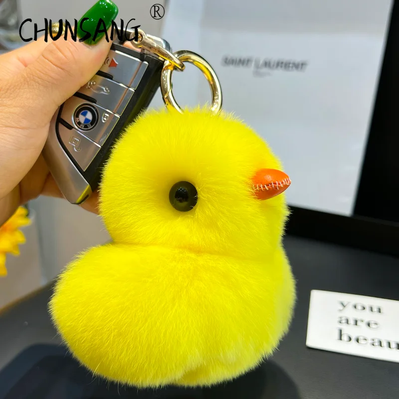 

2022 New In Duck Real Mink Fur Handmade Cute Key Chain Keychains Bag Accessory Car Keychain Gift Keyrings Gifts Accessories