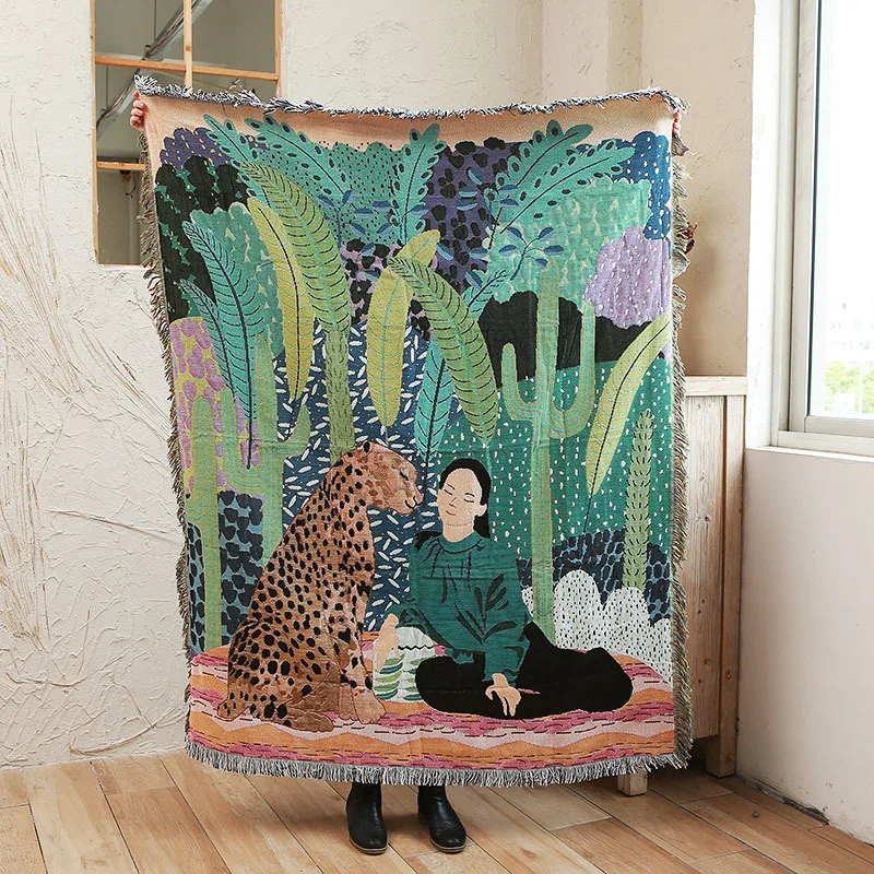 

SSNN Rainforest Tiger Color Geometric Pattern Sofa Throw Blanket Abstract Decorative Hanging Tapestry Blankets Rug Home Decor