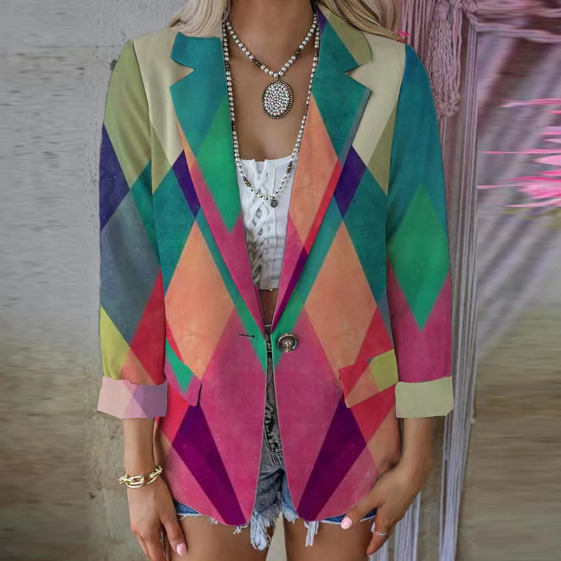 

Женский Повседневный блейзер с забавным рисунком, модный Свободный кардиган с лацканами, офисные женские куртки с шикарным принтом для раб...