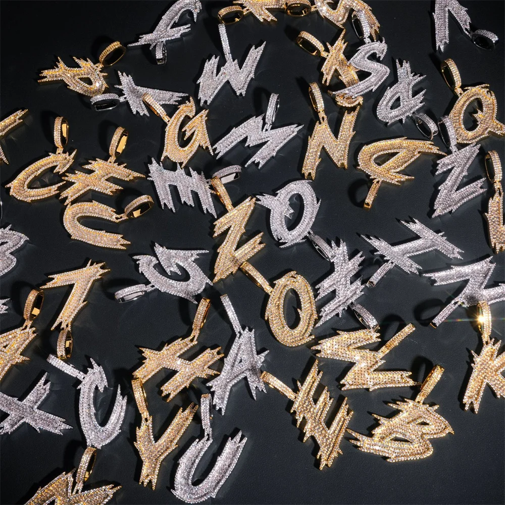 Фото AZ SOLID Letters Подвеска из латуни с Bling Baguettes Циркон Имя Буквы Ожерелья для Женщин Мужчин Панк Хип-Хоп Ювелирные Изделия Бесплатная Доставка №3