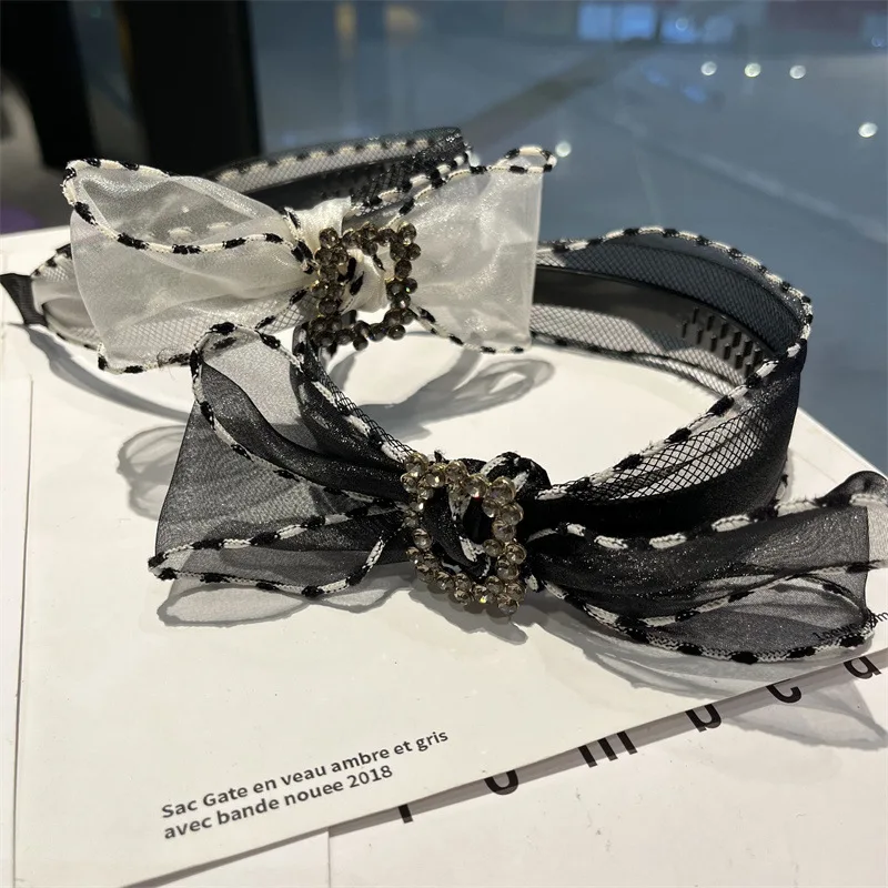 

Boutique Hair Accessories Headband Female Lace Mesh Butterfly Knot Hair Cave With Diamond Wide Band Hair Band