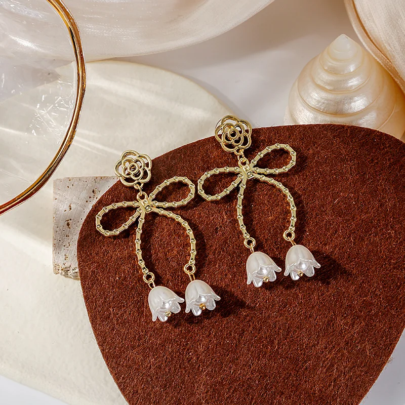 

New Luxury Fashion Long Fringed Flower Earrings Earrings Sweet Bow Earrings Personality Beautiful Ear Jewelry