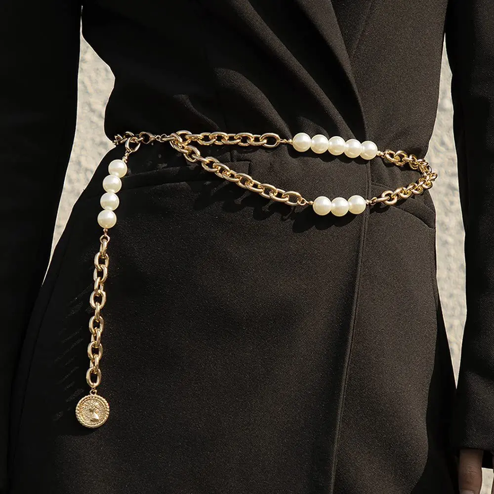 

Pearl Waist Chain Fashion Navel Belt Coin Pendant Waist Chain Body Chain Thick