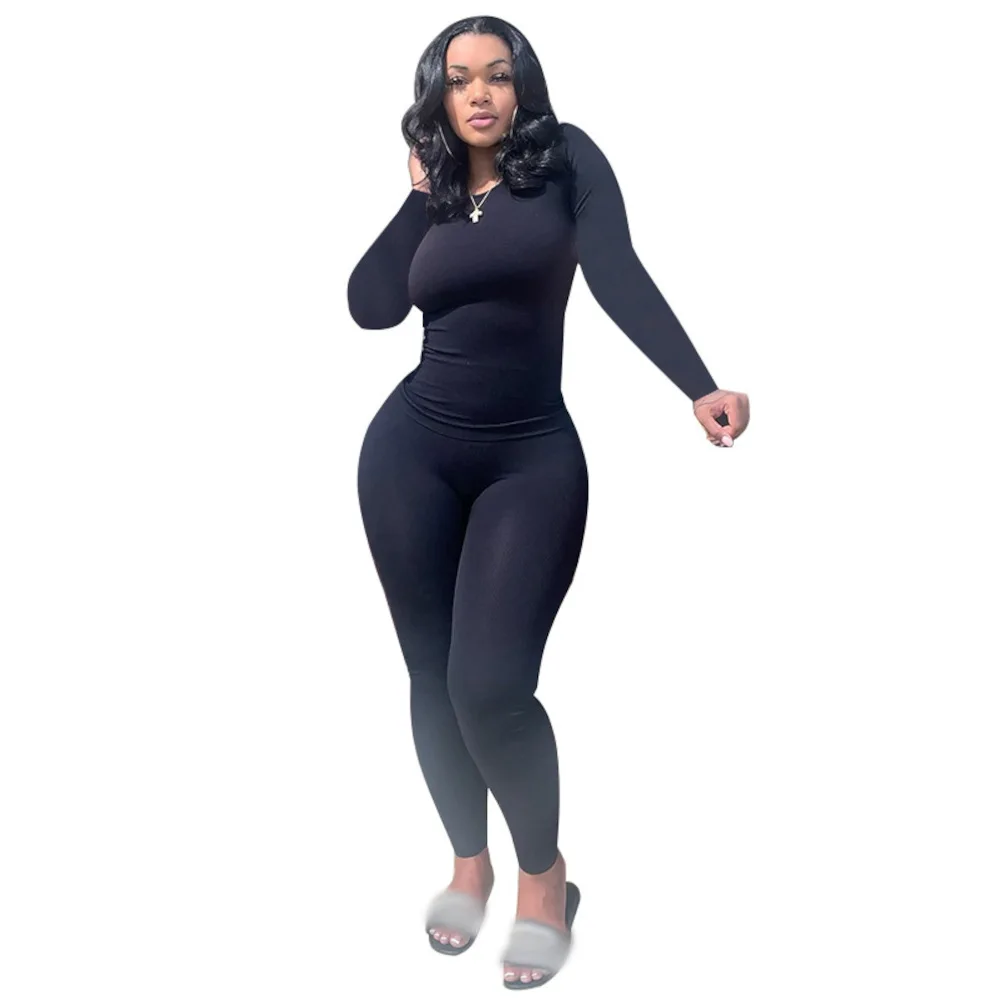 

Sexy Skinny Women Pants Set Female 2PCS Outfits Girl's Long Sleeve Tops Pants Suit Lady's High Elastic Two Piece Tracksuit Sets