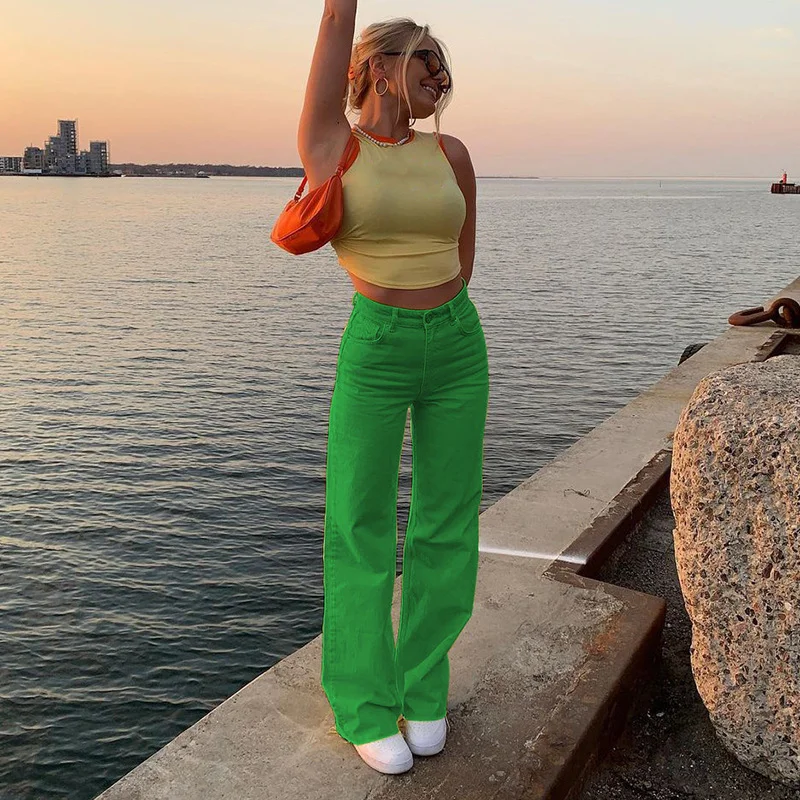 2022 New Color Fashion Slim Retro Wide Leg Jeans Women Loose Street Hot Trousers Chic Denim Pants Hot Girl Y2K High Waist Pants