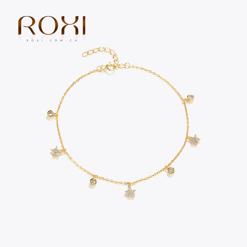 

ROXI Simple Mini Tassel Crystal Chains Foot Chain Anklets for Women Gold Ankle Bracelet 925 Sterling Silver Moon Star Jewelry