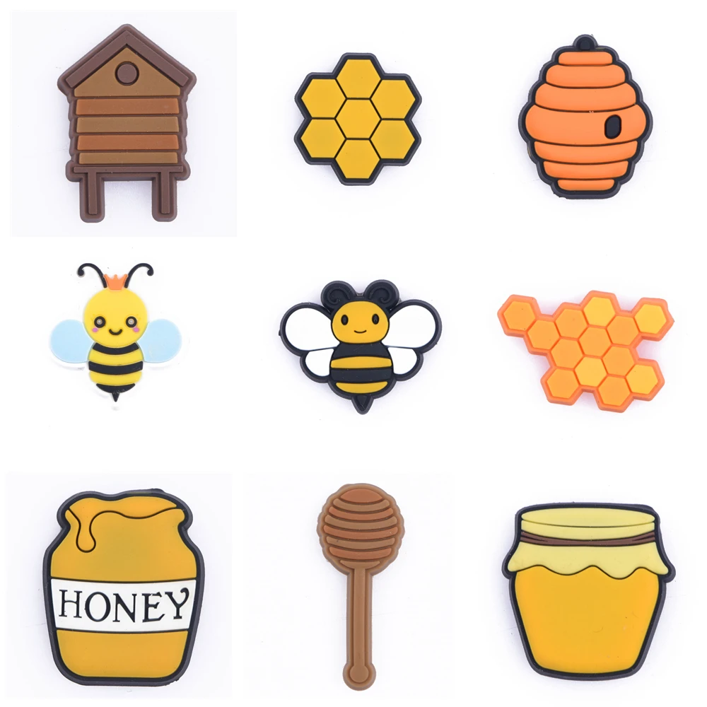 

1PCS Cute Cartoon Bee/Honey/Honeycomb PVC Shoe Charms Accessories Decoration Jibz Charms for Croc Clogs Party Kids Gifts