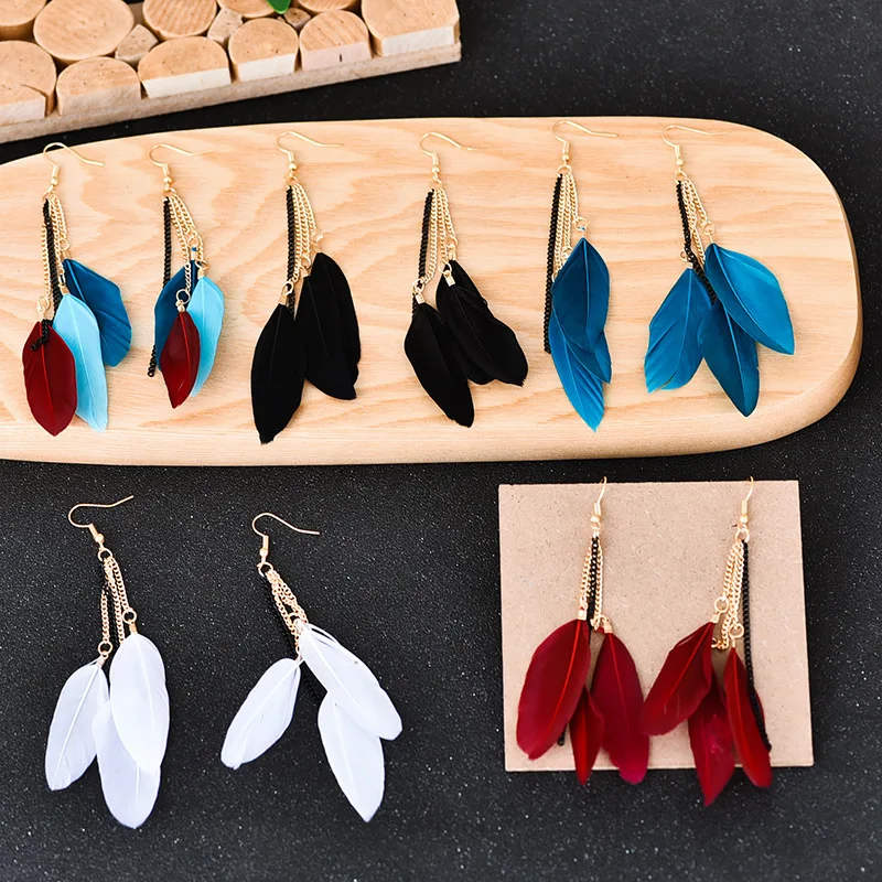 

New Feather Earrings For Women Girl Fashion Elegant Multicolor Goose Feather Tassel Earrings Vintage Vintage Design Jewelry