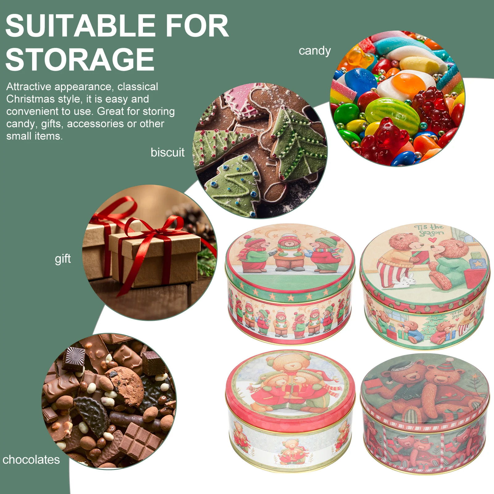 

Christmas Box Tin Candy Cookie Tins Gift Tinplate Jar Holiday Storage Metal Boxes Nesting Empty Givingbears Present