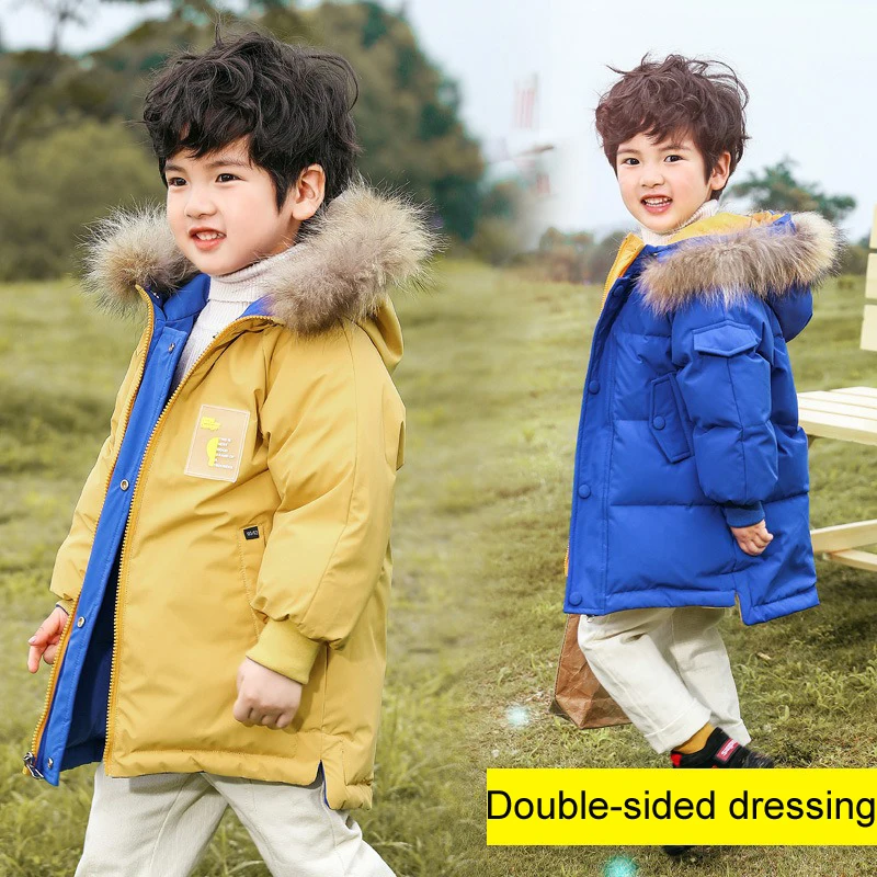 

Зимняя Детская куртка, длинное пуховое пальто для девочек и мальчиков, двухсторонняя детская парка с капюшоном, одежда для малышей, женская верхняя одежда