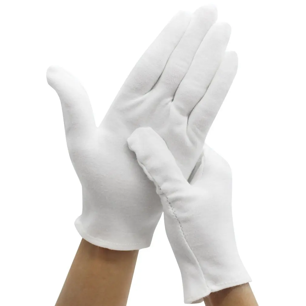 

Wearable Thick White Gloves Cotton Material Parade Etiquette Cotton Gloves Wear-Resistant Car Work Gloves 12 Pairss