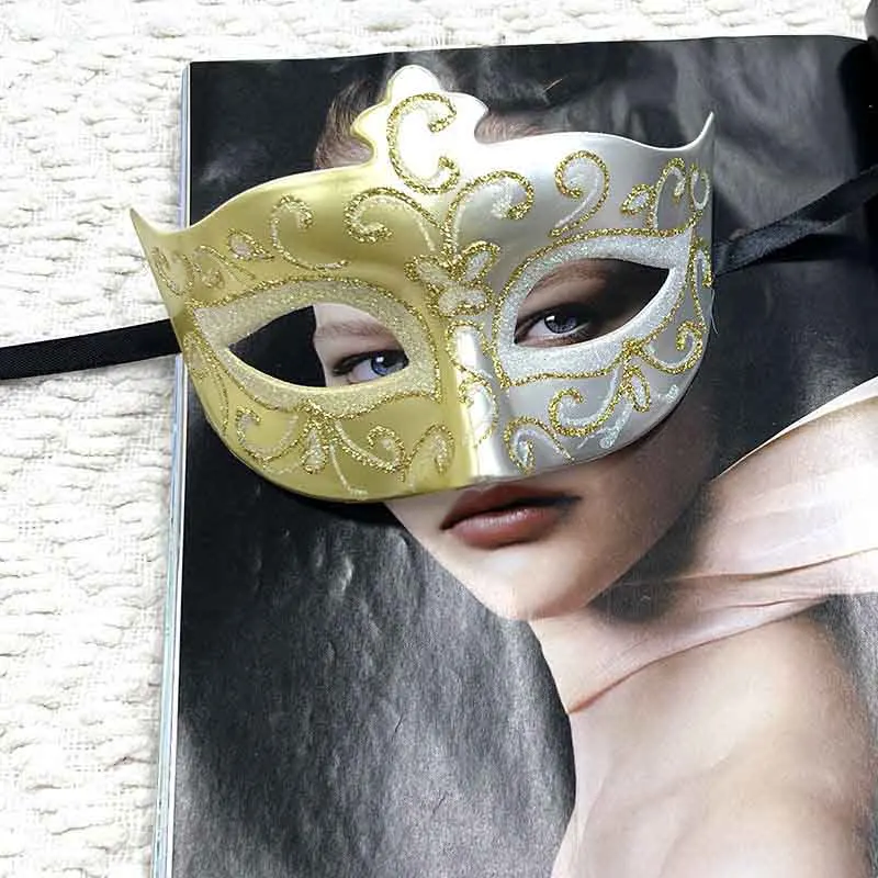 

Masquerade Mask Women Men Spliced Hit Color Shiny Mystery Fashion Cosplay Birthday Party Halloween Mask Jazz Black Gold Silver
