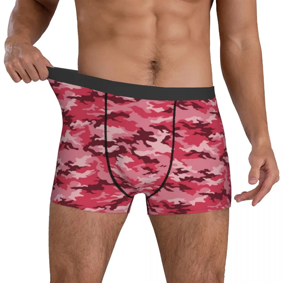 

Camo Print Underwear Pink Camouflage Pouch Hot Trunk Print Boxer Brief Classic Male Underpants Plus Size 2XL