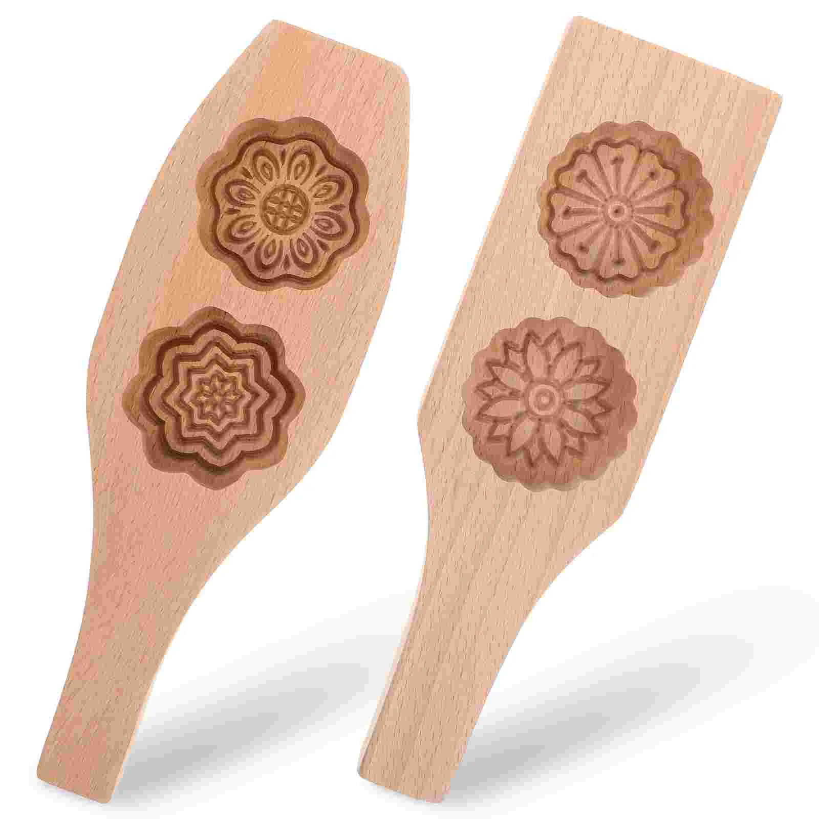 

2 Pcs Butter Cookies 3d Pastry Moon Cake Wooden Cookie Mooncake Press Moon Cake Presser