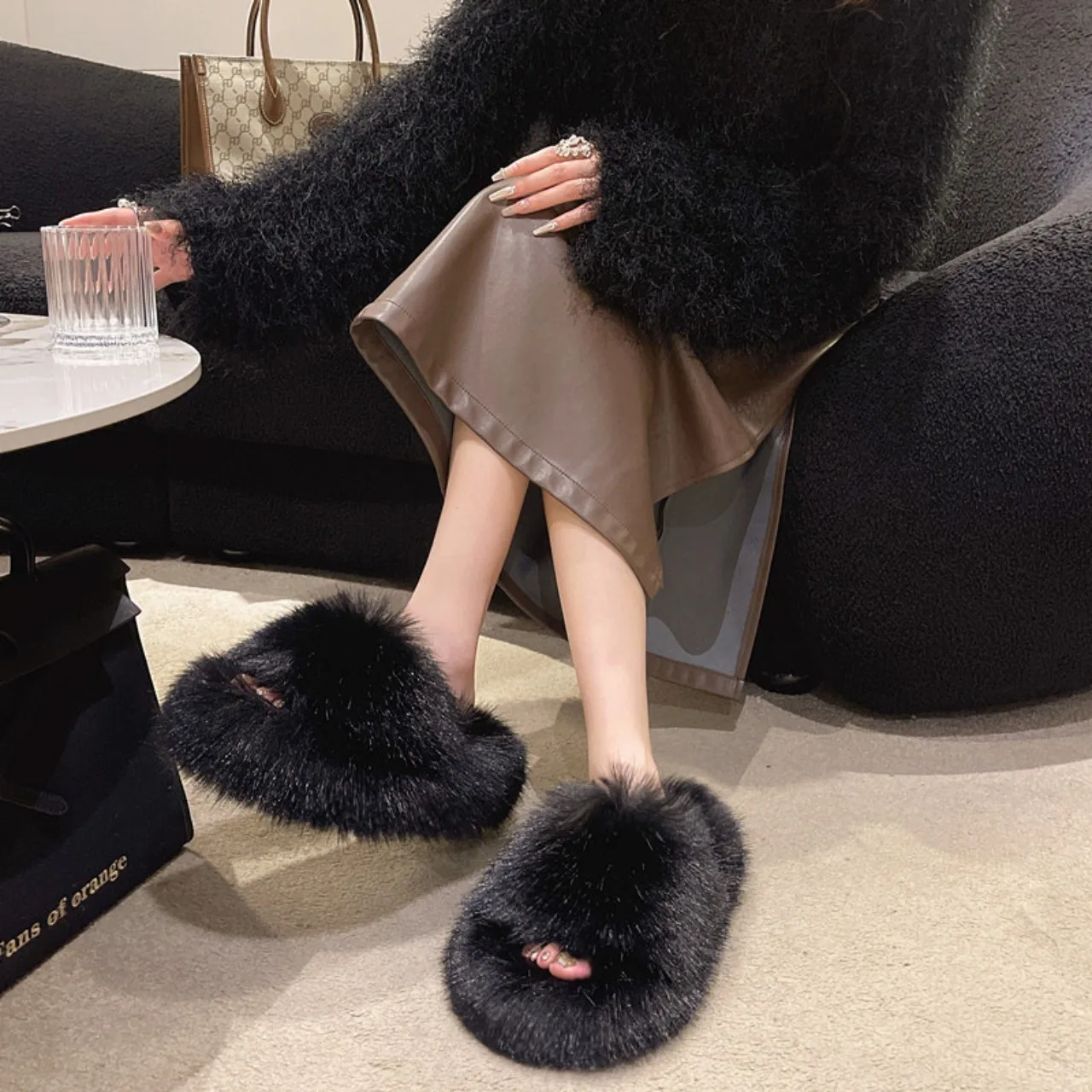 Женские тапочки из натуральной шерсти и хлопка новинка зимы 2023 прямые плоская