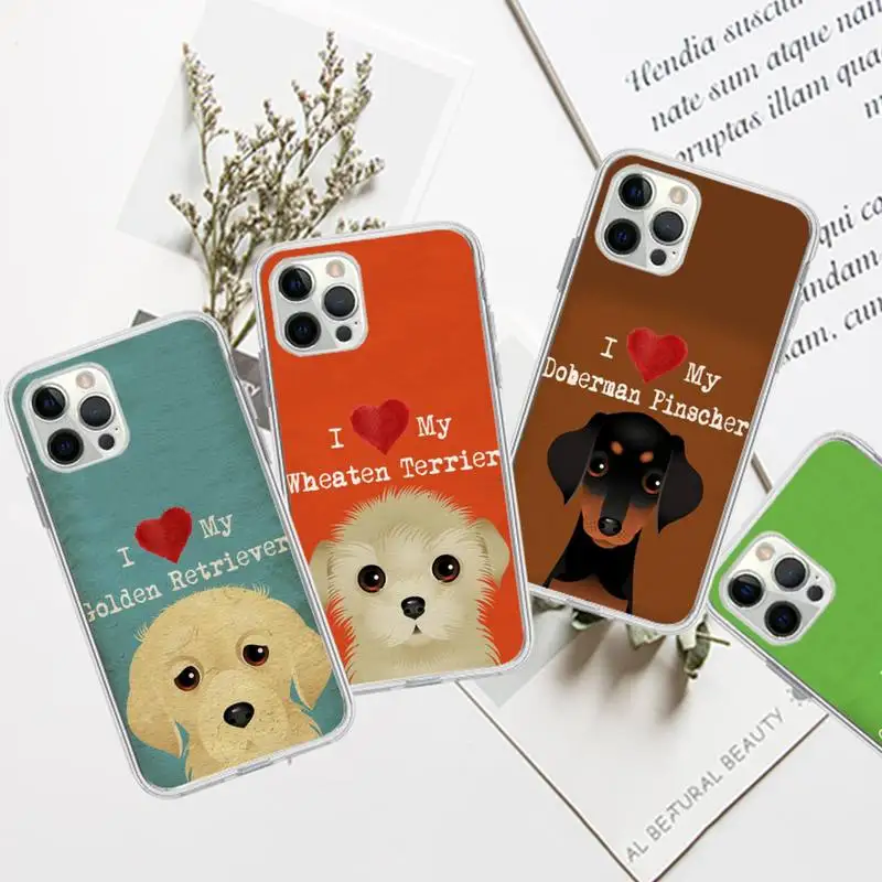 

YNDFCNB I Love My Dog Phone Case for iPhone 11 12 13 Mini Pro Max 8 7 6 6S Plus X 5 SE 2020 XR XS Case shell