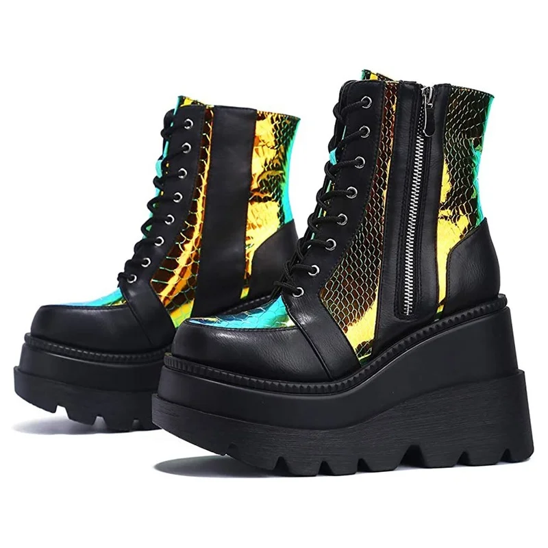 

Brand New Ladies Colorful Ankle Boots 2021 Female Shoes Women Fashion Ladies Wedges High Heels Boots High Platform Women's Shoes
