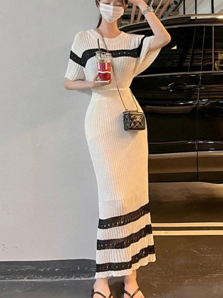 

Модные повседневные трикотажные комплекты из 2 предметов в Корейском стиле, женская одежда, пуловер и юбка, женские летние простые костюмы и...