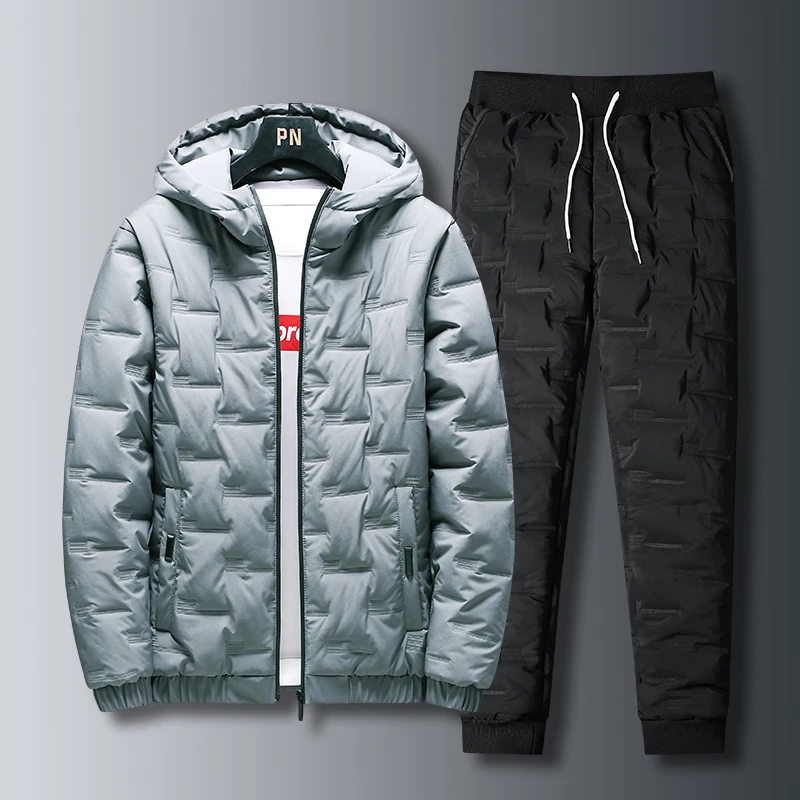 Thicken Men's Down Jacket with Down Pants Sets 2022 Winter Warm Parka Tracksuit Men Casual Outerwear Down Coat  Down Jacket
