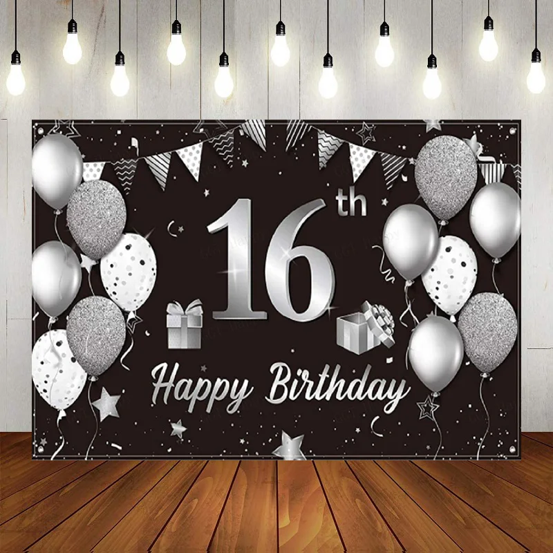 Фон для фотосъемки с надписью «Happy 16th Birthday»