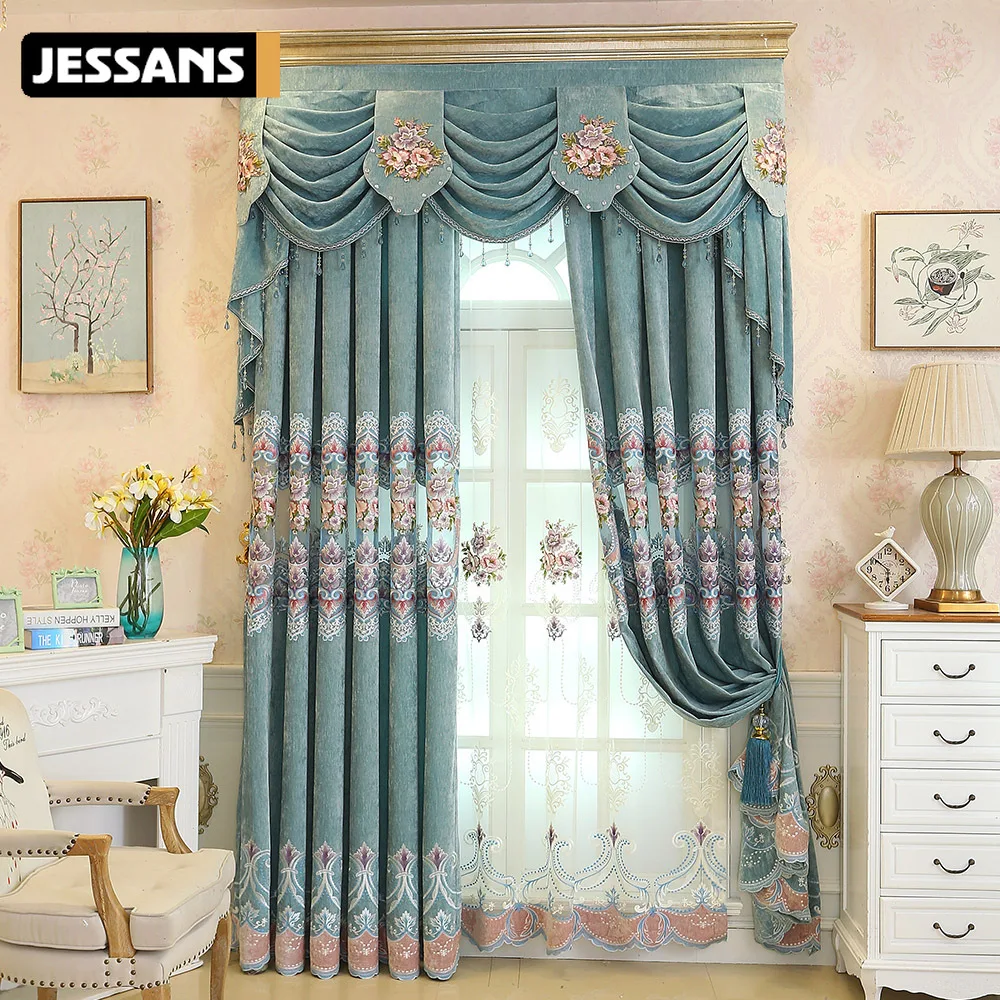 

Modern Minimalist Atmosphere European Luxury Curtain Tullefor Living Room Bedroom Shading Embroidery Tulle Curtain Customization