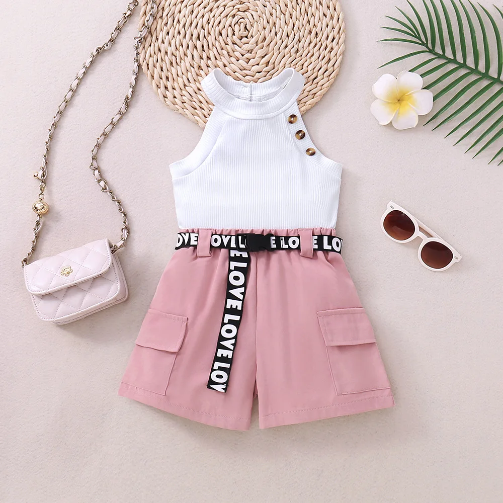 

Girls Summer Clothes Set 2023 New Arrivals Girls Knitted Sleeveless Vest Top + Shorts Casual Two-Piece Set Girl Clothes