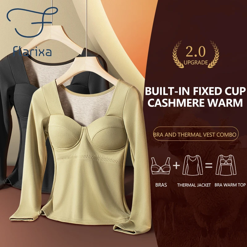 Flarixa Seamless Women's Thermal Underwear Double-sided Fleece Slimming Thermos Warm Lingerie White Bra Winter Clothes Women