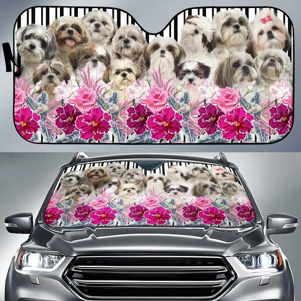 Милая семья Shih Tzu в цветах