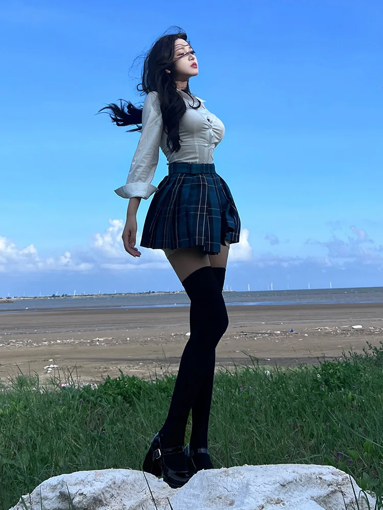 Preppy Jk Uniform Set Original Gyaru Pure Desire Sexy High Waist Pleated Skirt Women Summer Rich Home Gold Wear