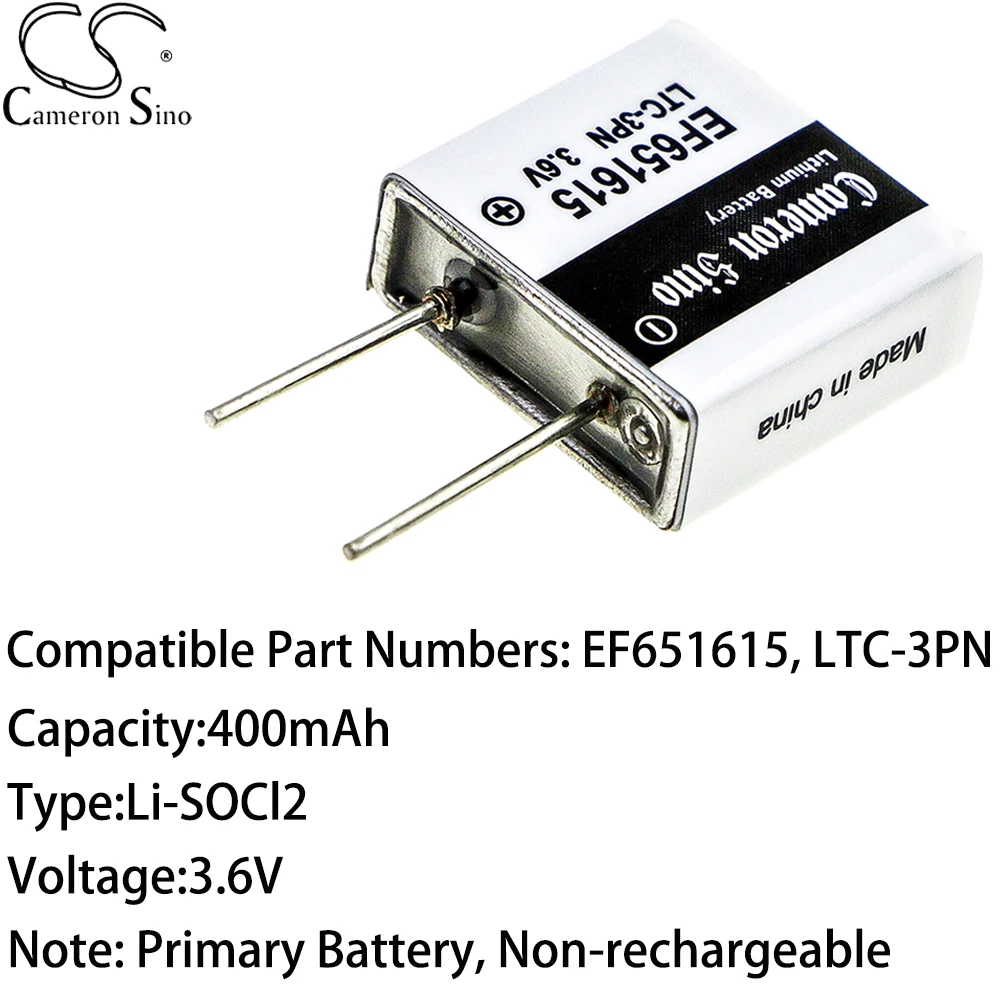 

Cameron Sino EF651615 Primary Lithium Cell Battery Compatible Part Numbers: LTC-3PN 400mAh Li-SOCl2 3.6V Homemade Battery
