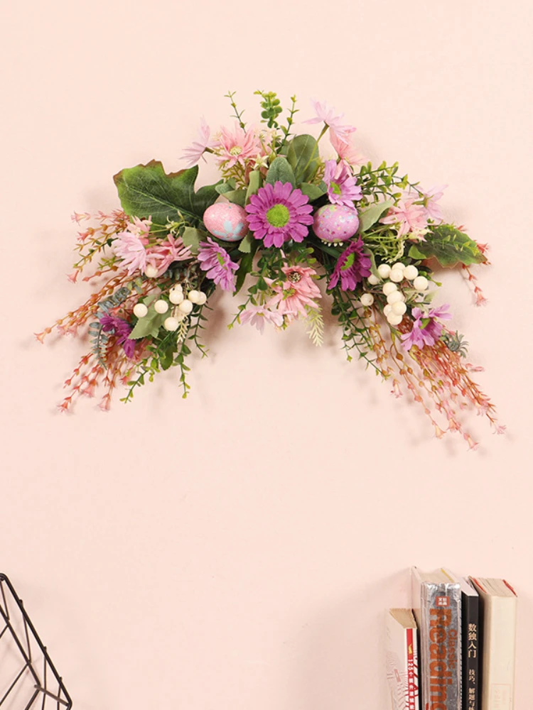 

Easter Egg Simulation Wild Chrysanthemum Wreath Ornament Festival Party Home Door Wall Window Hanging Garland Decorations