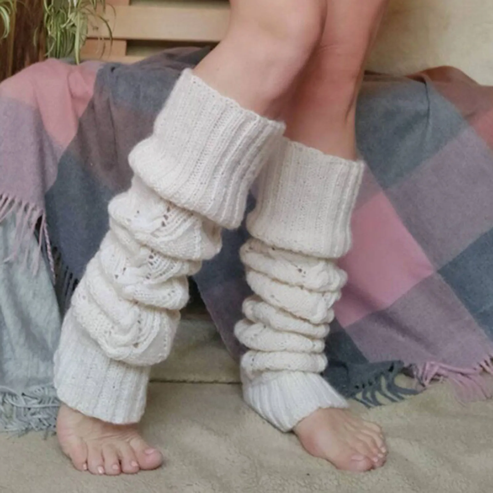 

Зимние вязаные шерстяные теплые леггинсы, винтажные однотонные теплые длинные носки, теплые меховые гетры, женские носки с ворсом, 2022