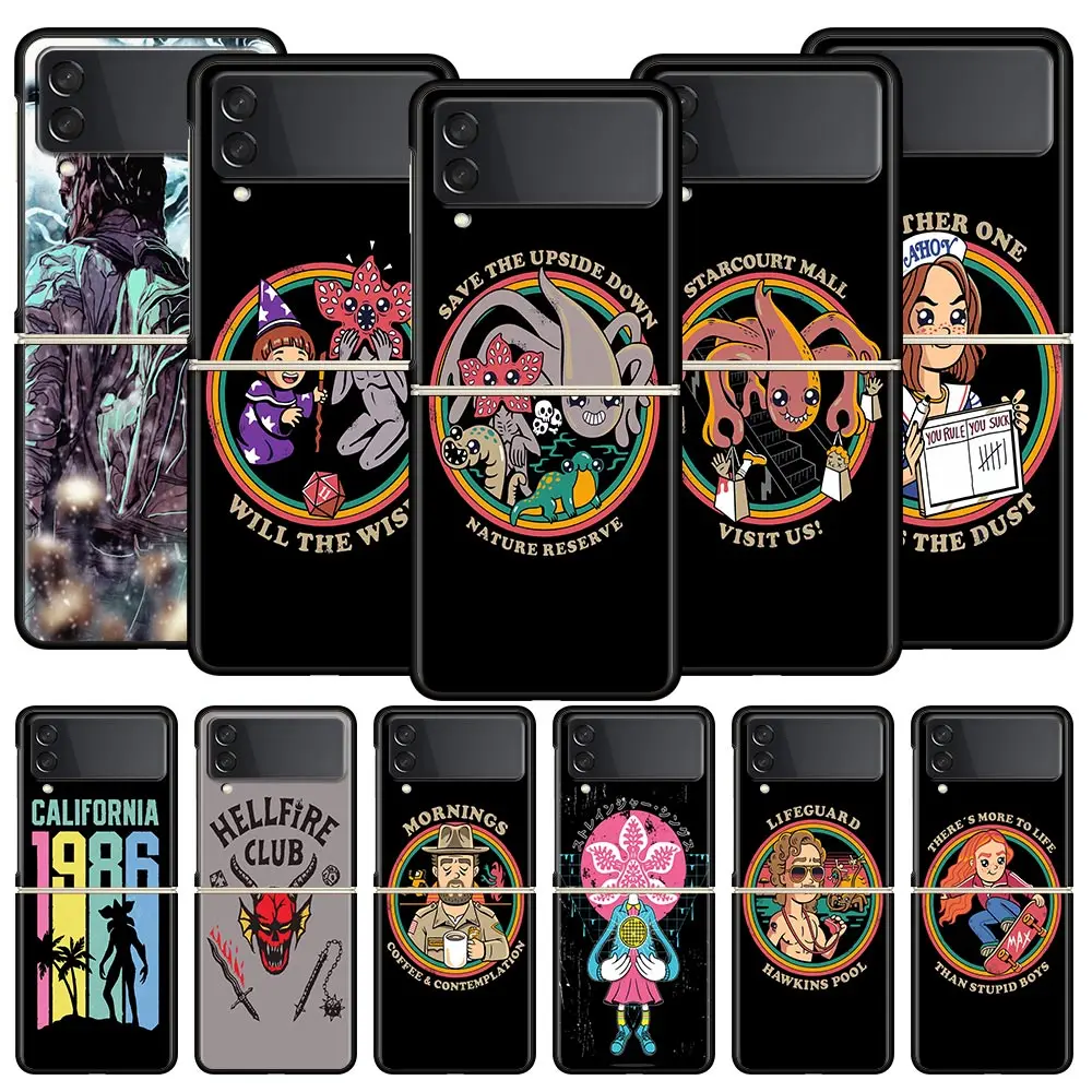 

Cute Stranger Things Phone Case for Samsung Galaxy Z Flip 3 4 5G Black Folding Mobile Shell Hard PC Fundas Coque Protect Cover