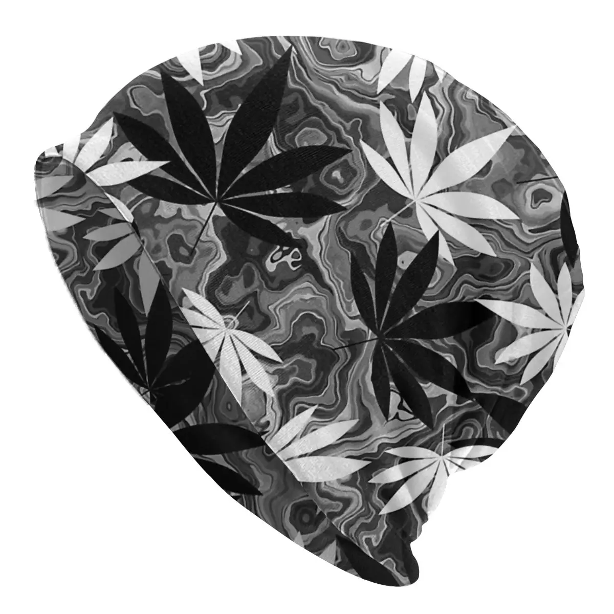 

Черно-белые осенние женские тонкие облегающие шапки с листьями сорняка уличные унисекс шапочки шляпы