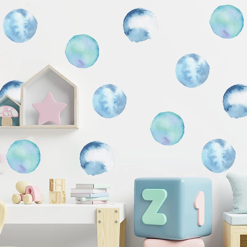 

Blue Wall Sticker Watercolor Dot Door Mirror Display Windows Bedroom Offices House Wardrobe Refrigerator Porch DIY Home Decor
