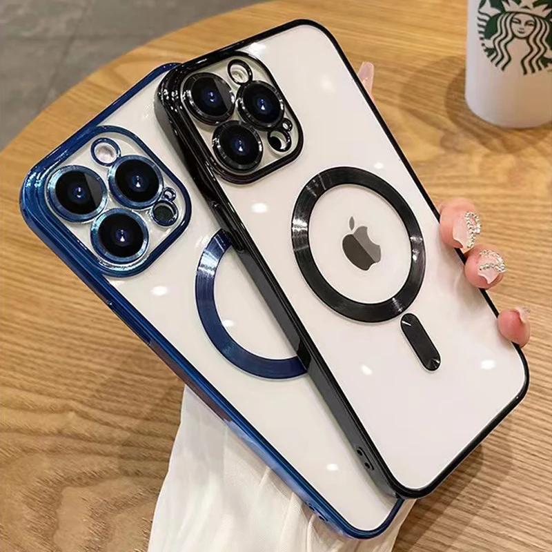 

Luxury Plating Clear Magnetic For Magsafe Wireless Charge Case For iPhone 14 13 12 11 Pro Max Soft Silicone Shockproof Cover