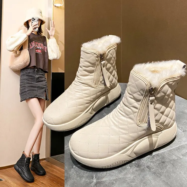 

Новинка Весна 2023, модные ботинки для снежной погоды, ботинки на низком каблуке с боковой молнией, женские ботинки