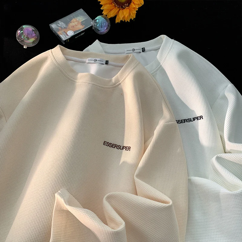 

Толстовка TFETTERS мужская с вафельным принтом, мешковатая повседневная одежда с круглым вырезом и длинным рукавом, 5XL, весна-осень 2023