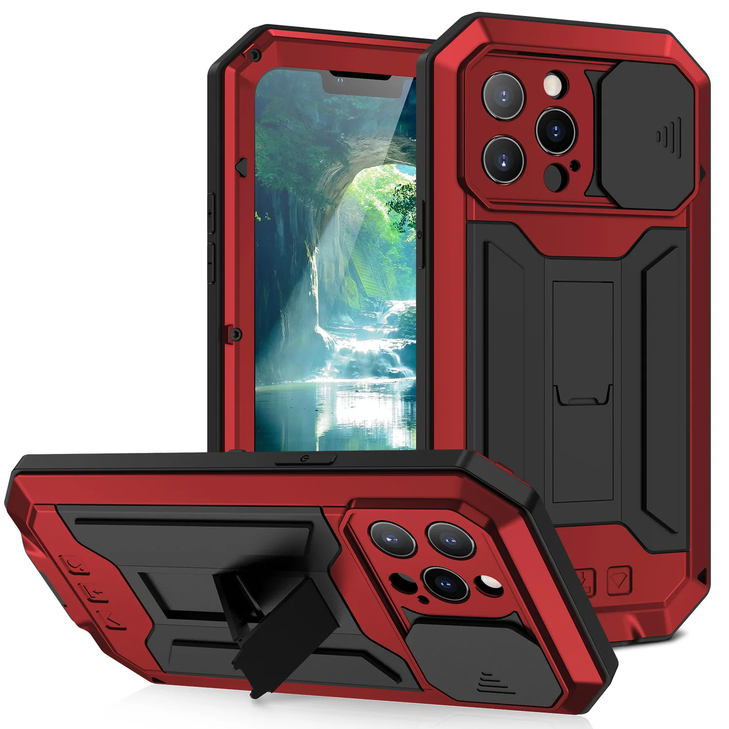 

360 degree Waterproof and anti-drop Sliding Window Protection Lens Metal bracket for iPhone 13 Pro Max mini Case+ Tempered glass